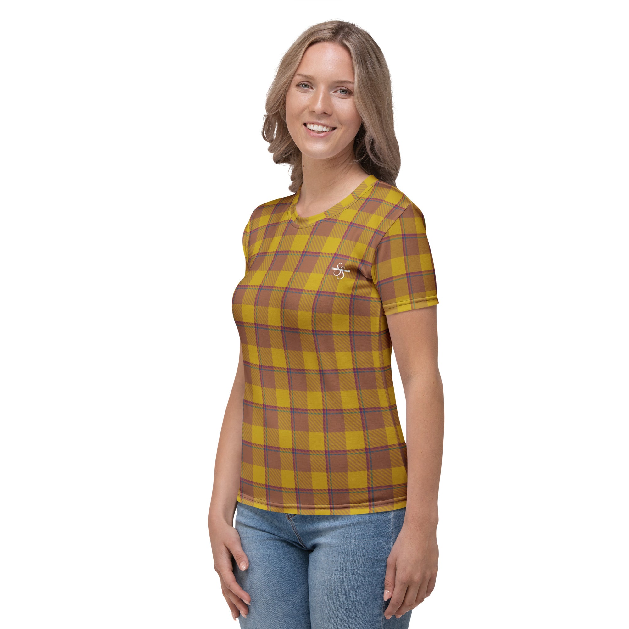 Women's T-Shirt Potters Clay and Pizza Plaid - Scottish Squares