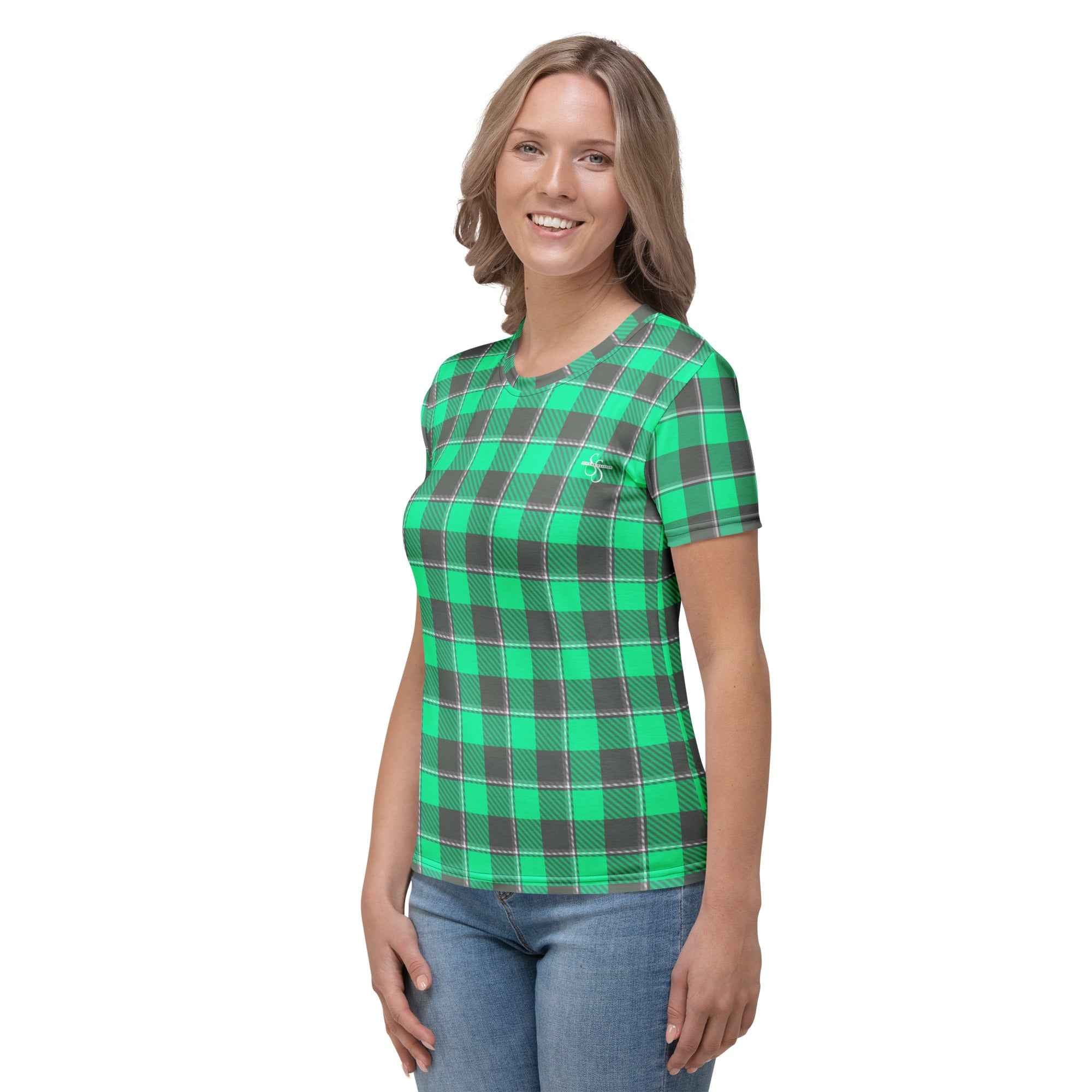 Women's T-Shirt Spring Green and Finlandia Plaid - Scottish Squares