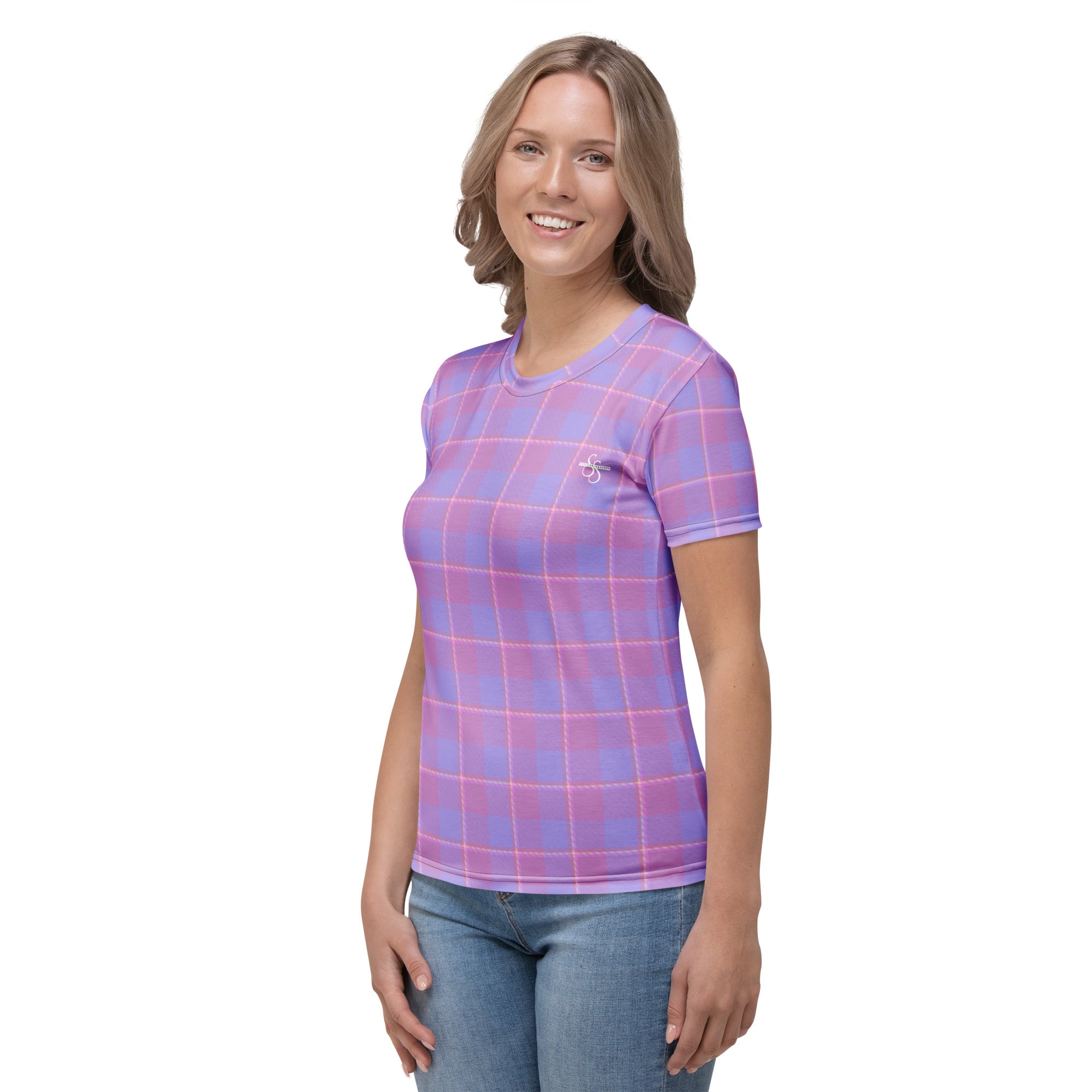 Women's T-Shirt Viola and Dull Lavender Plaid - Scottish Squares