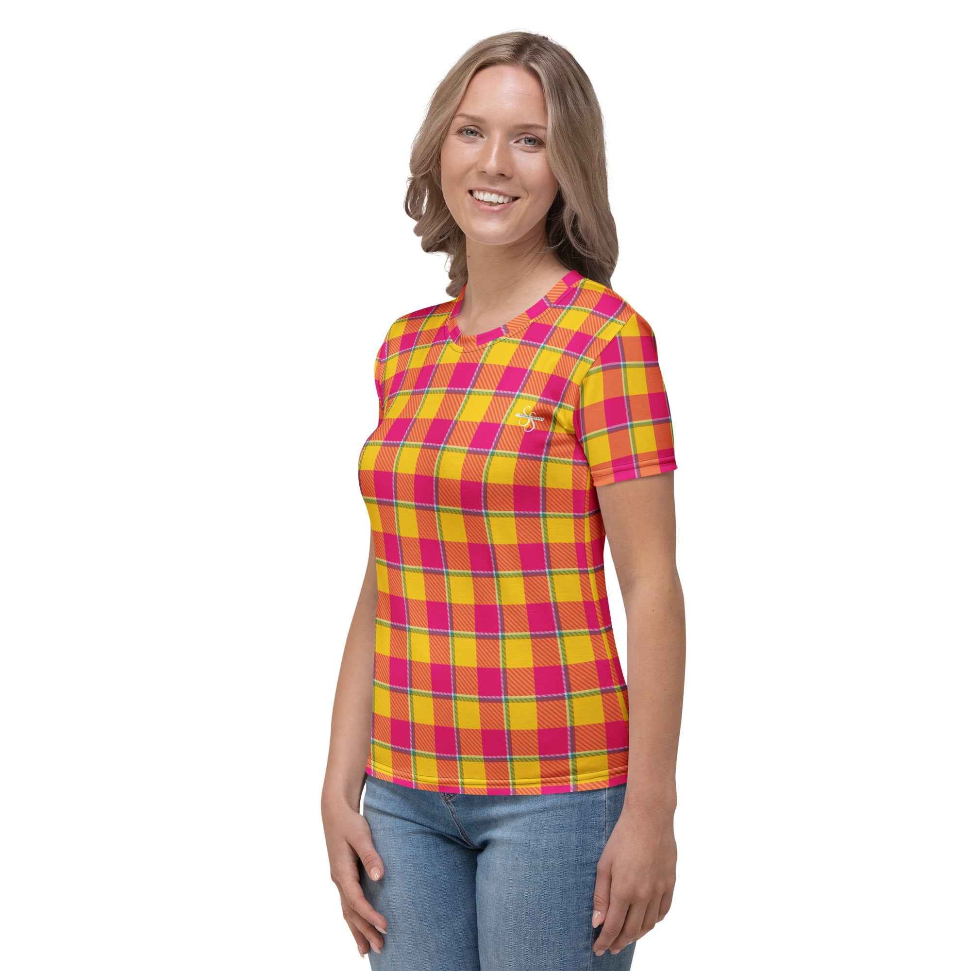 Women's T-Shirt Corn and Razzmatazz Plaid