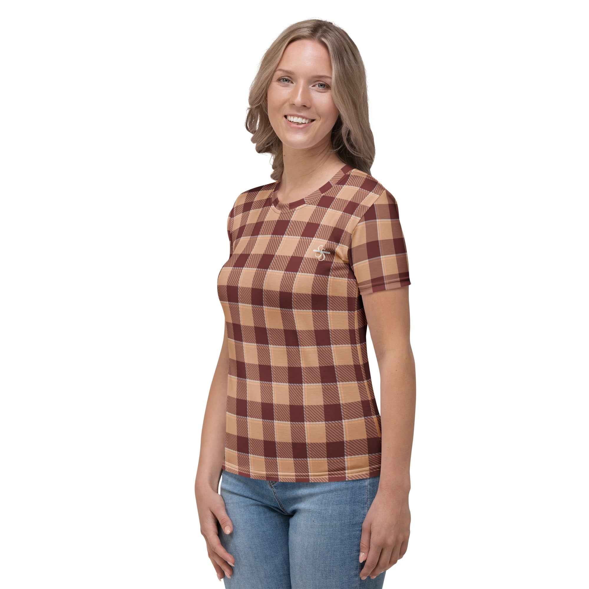 Women's T-Shirt Whiskey and Livid Brown Plaid