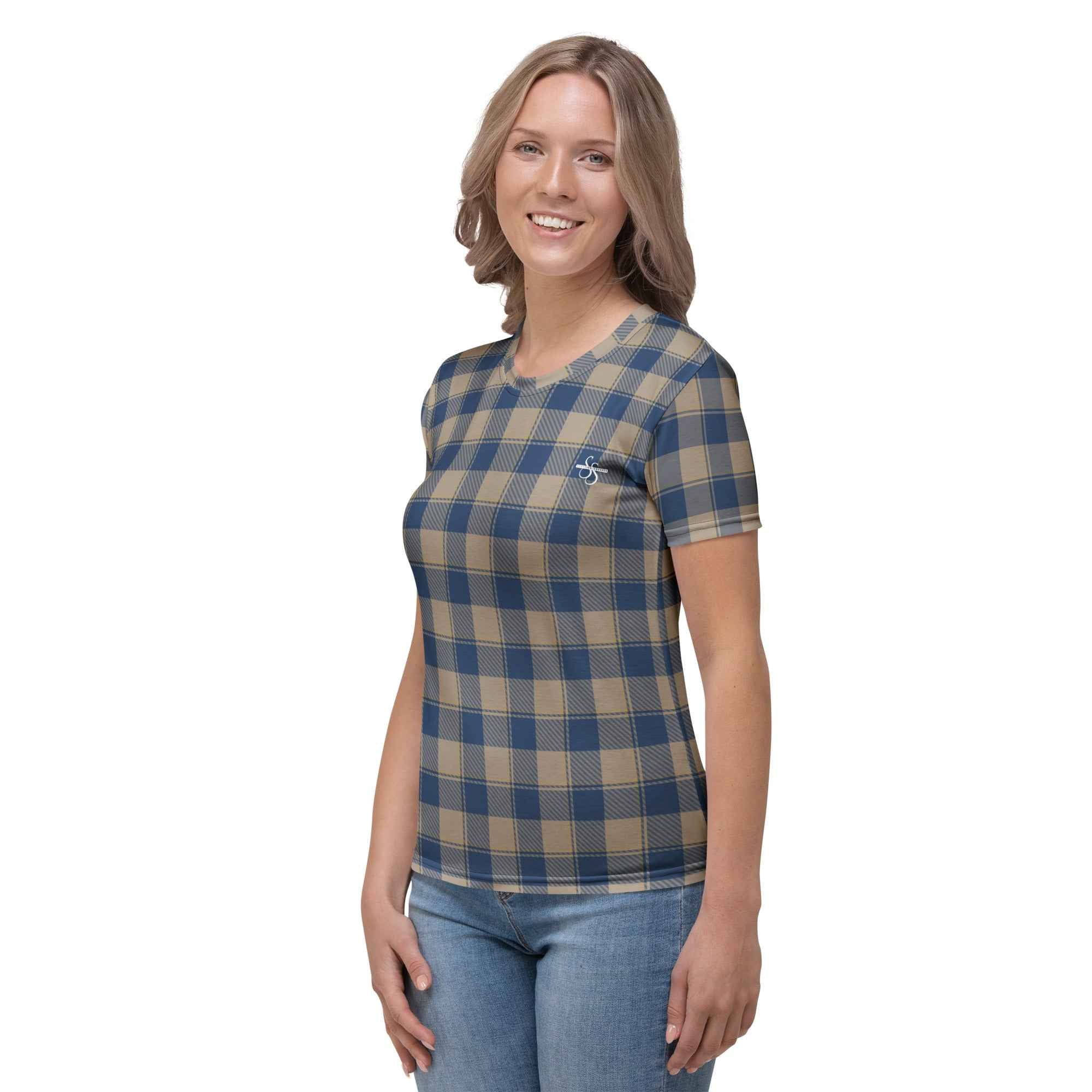Women's T-Shirt Cello and Donkey Brown Plaid