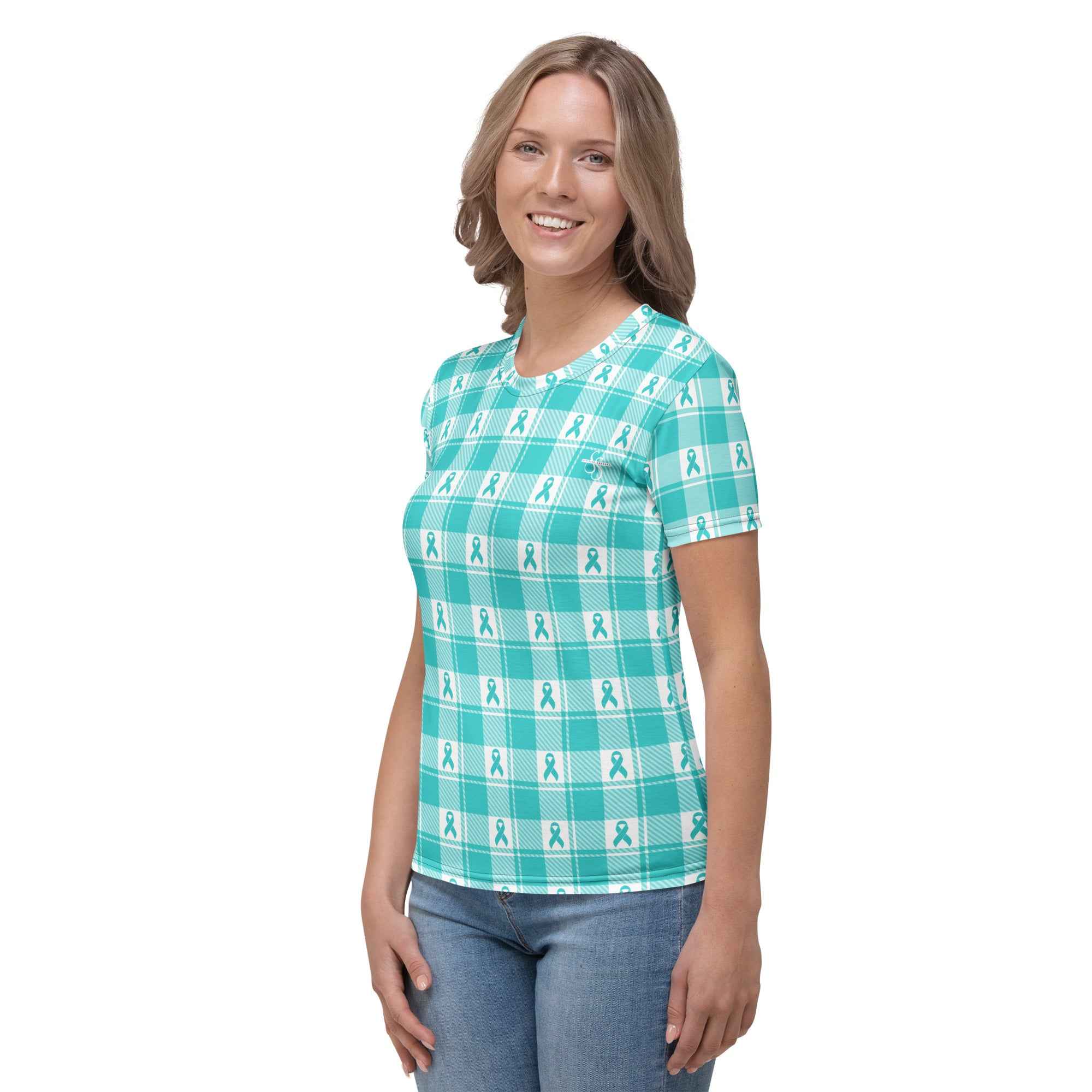 Women's T-Shirt Ovarian Cancer Awareness Plaid - Scottish Squares