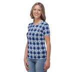 Women's T-Shirt Colorectal Cancer Awareness Plaid, Dark Blue Ribbon, Supportive Gift - Scottish Squares