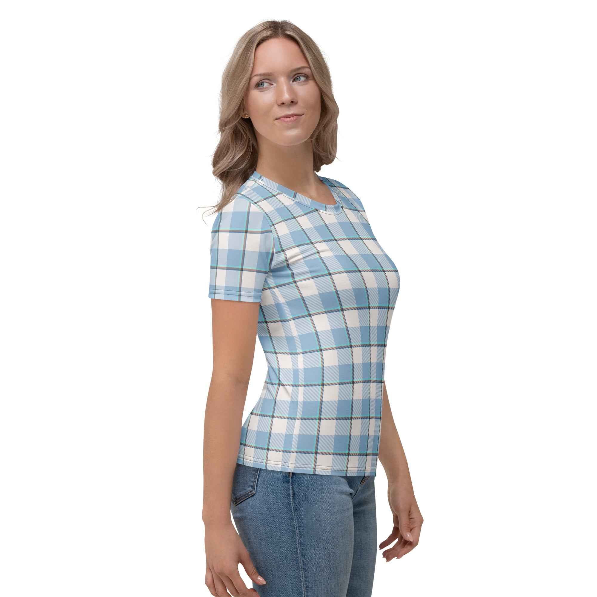 Women's T-Shirt Pink Cloud and Blue Lagoon Plaid - Scottish Squares