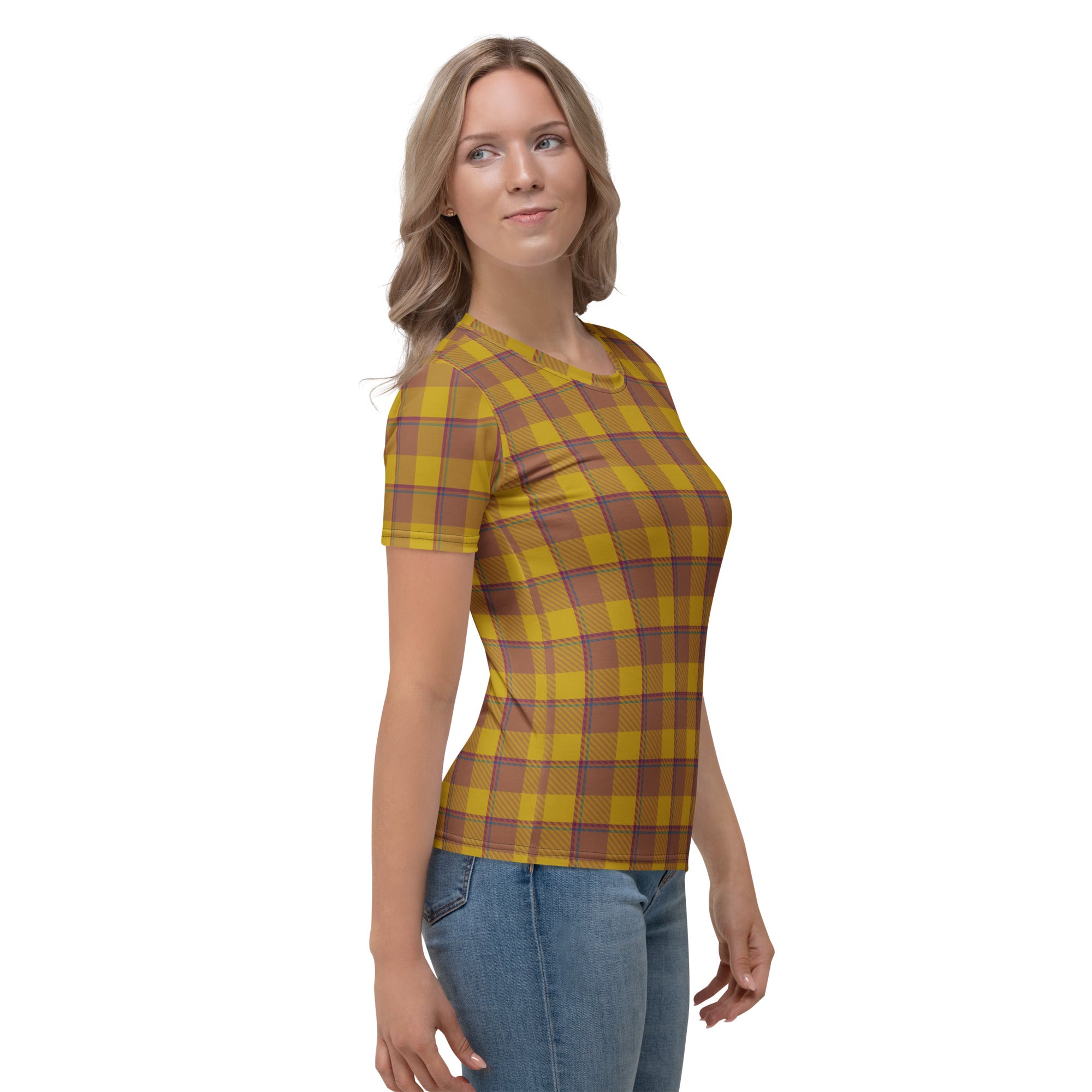 Women's T-Shirt Potters Clay and Pizza Plaid - Scottish Squares