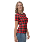 Women's T-Shirt Red Ribbon and Heavy Metal Plaid - Scottish Squares