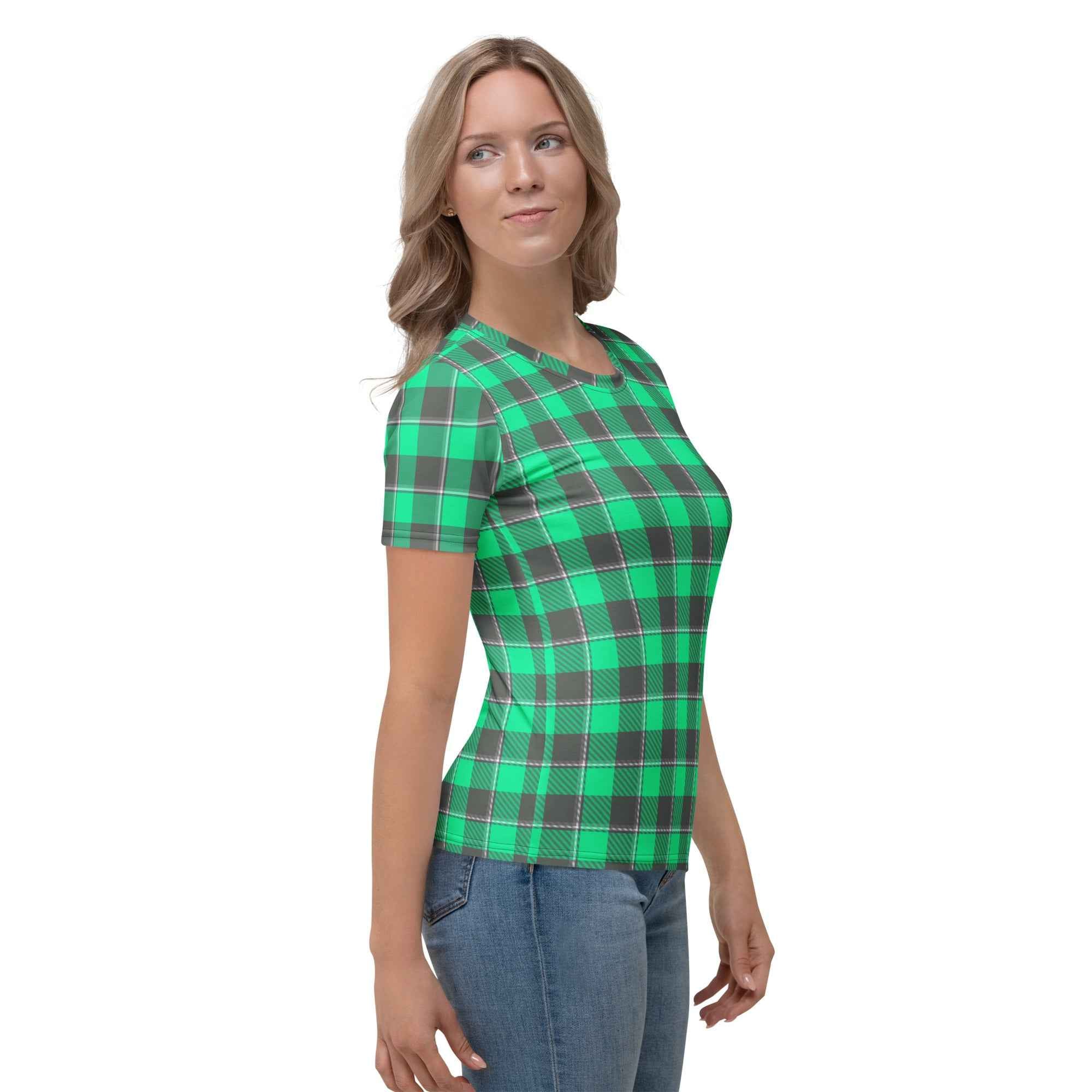 Women's T-Shirt Spring Green and Finlandia Plaid - Scottish Squares