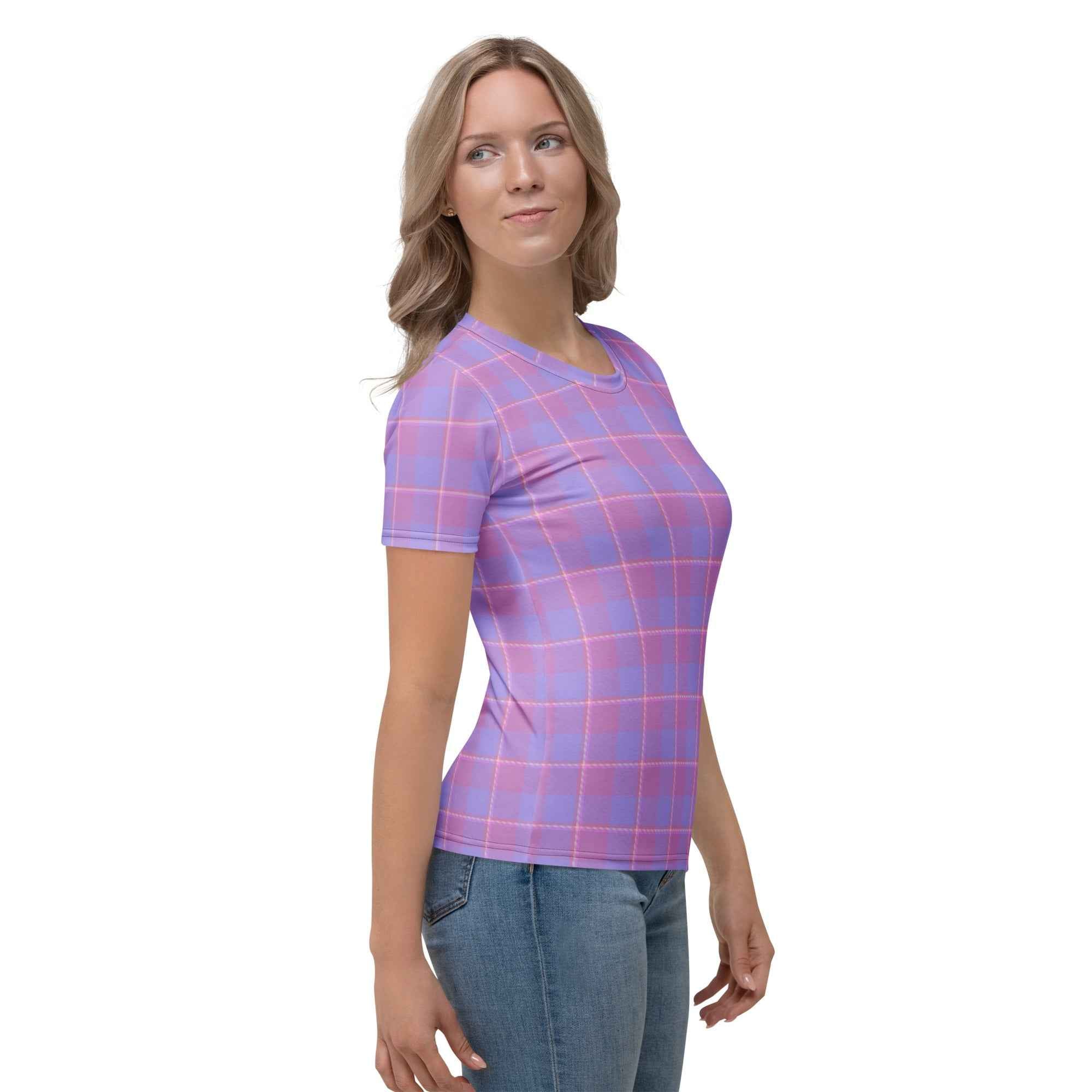 Women's T-Shirt Viola and Dull Lavender Plaid - Scottish Squares