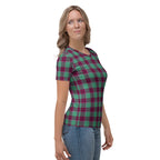 Women's T-Shirt Ocean Green and Mulberry Wood Plaid - Scottish Squares