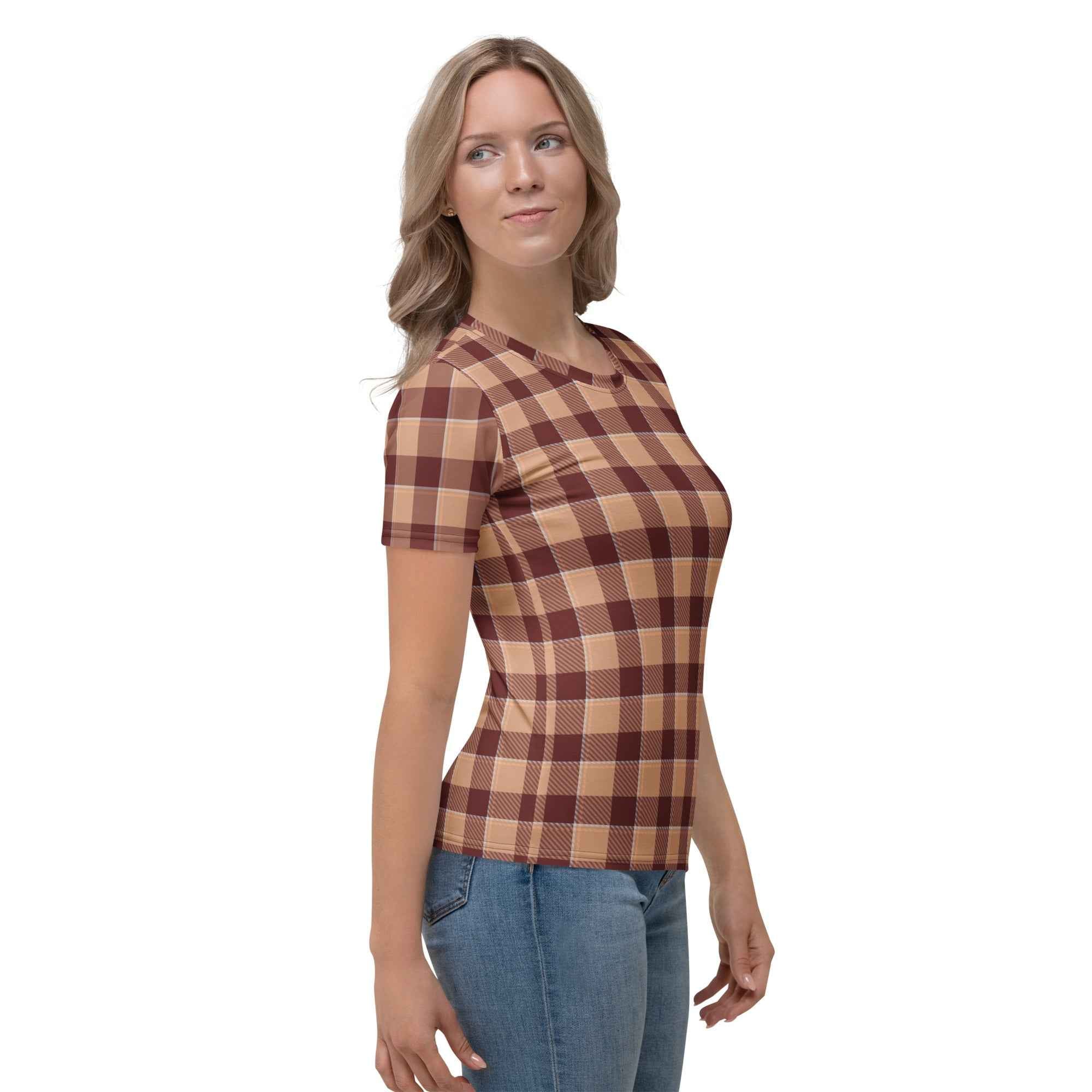 Women's T-Shirt Whiskey and Livid Brown Plaid