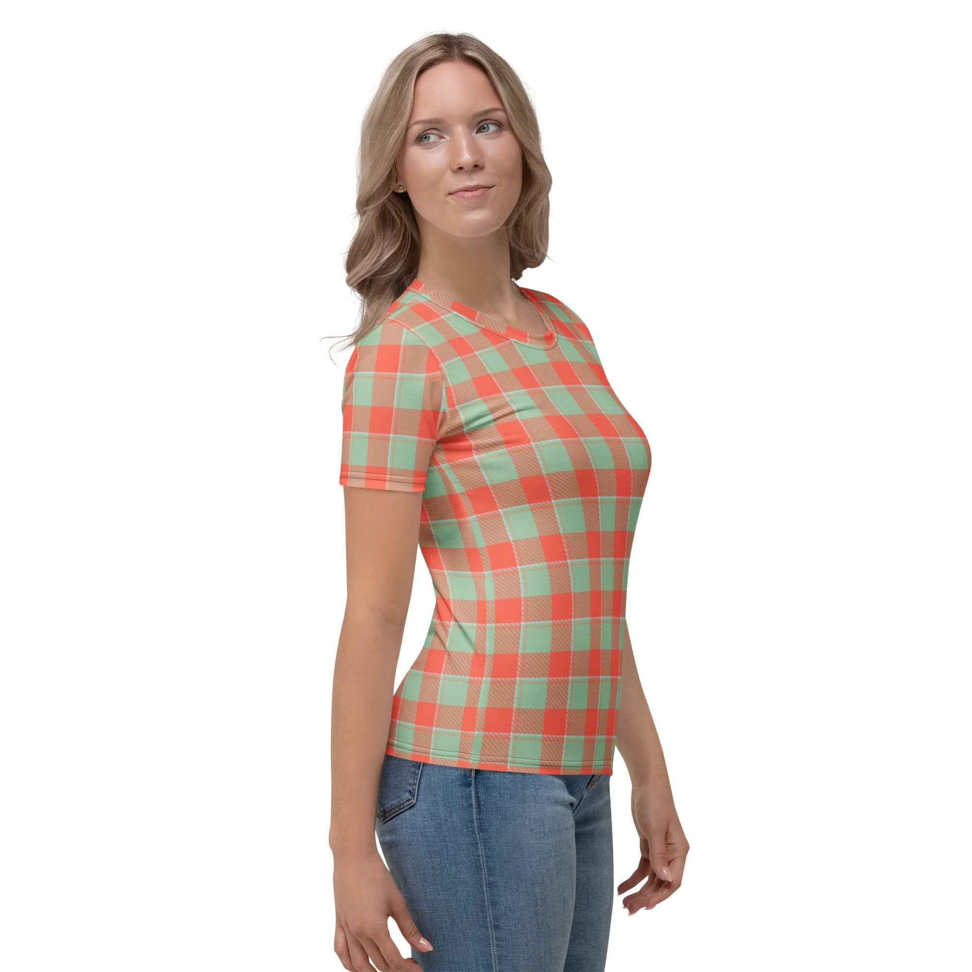 Women's T-Shirt Spring Rain and Persimmon Plaid
