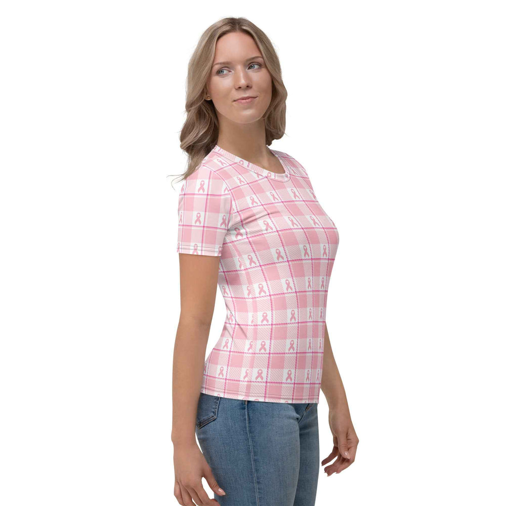 Women's T-Shirt Breast Cancer Awareness Plaid - Scottish Squares