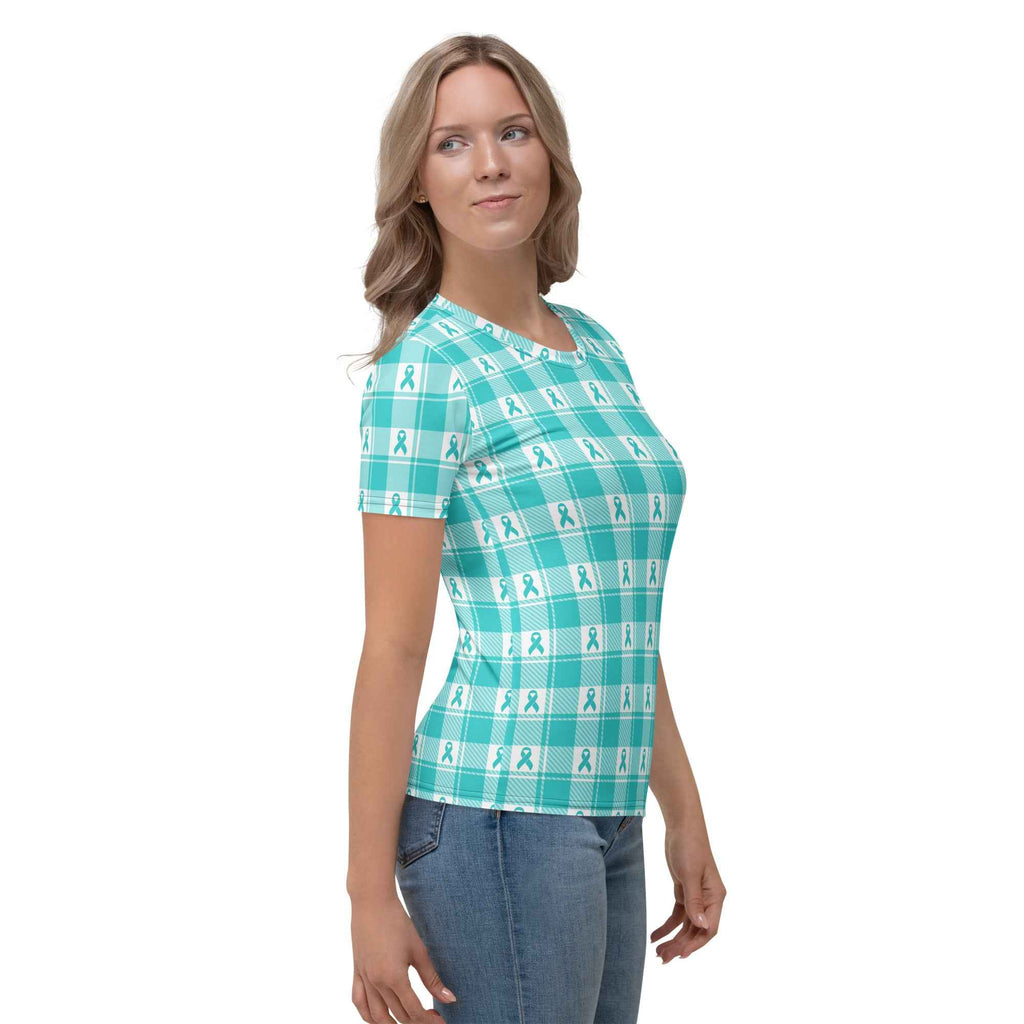 Women's T-Shirt Ovarian Cancer Awareness Plaid - Scottish Squares