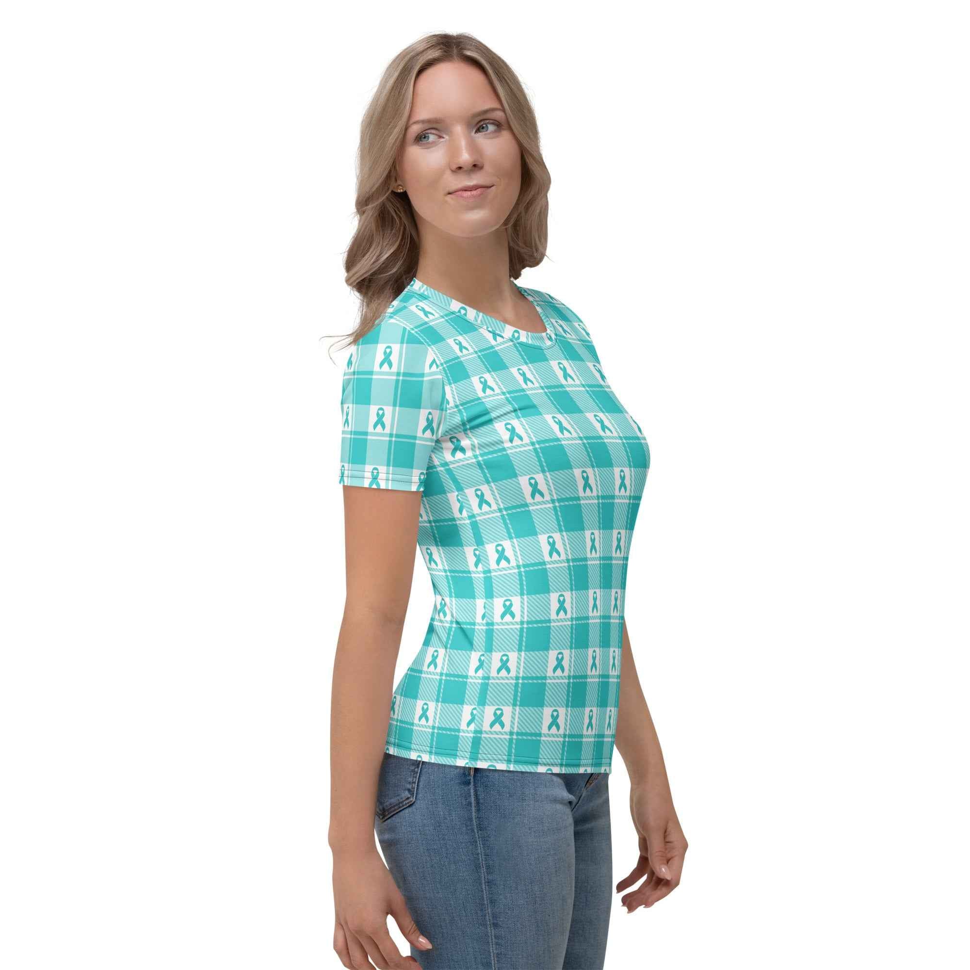 Women's T-Shirt Ovarian Cancer Awareness Plaid - Scottish Squares