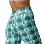 Yoga Leggings Cervical Cancer Awareness Plaid, Teal Ribbon, Supportive Gift - Scottish Squares