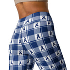 Yoga Leggings Colorectal Cancer Awareness Plaid, Dark Blue Ribbon, Supportive Gift - Scottish Squares