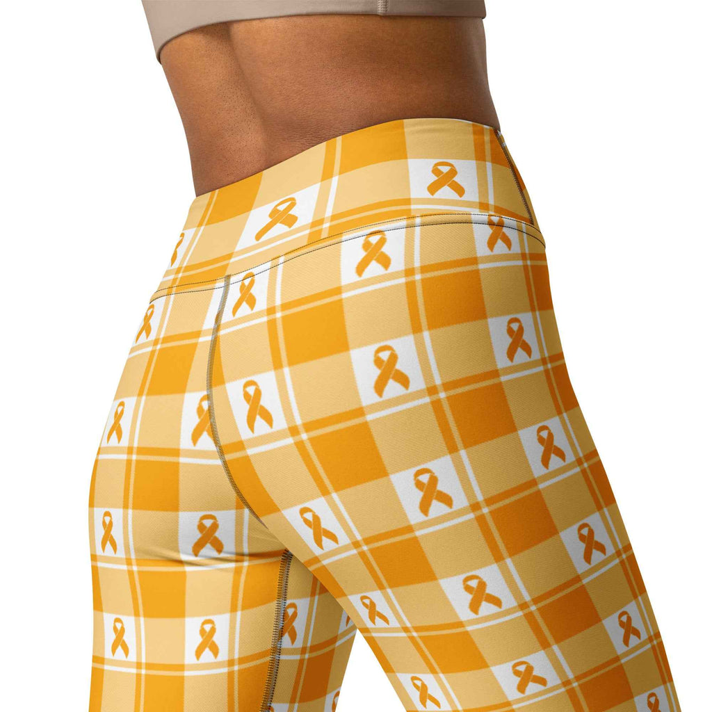 Yoga Leggings Kidney Cancer Awareness Plaid, Orange Ribbon, Supportive Gift - Scottish Squares