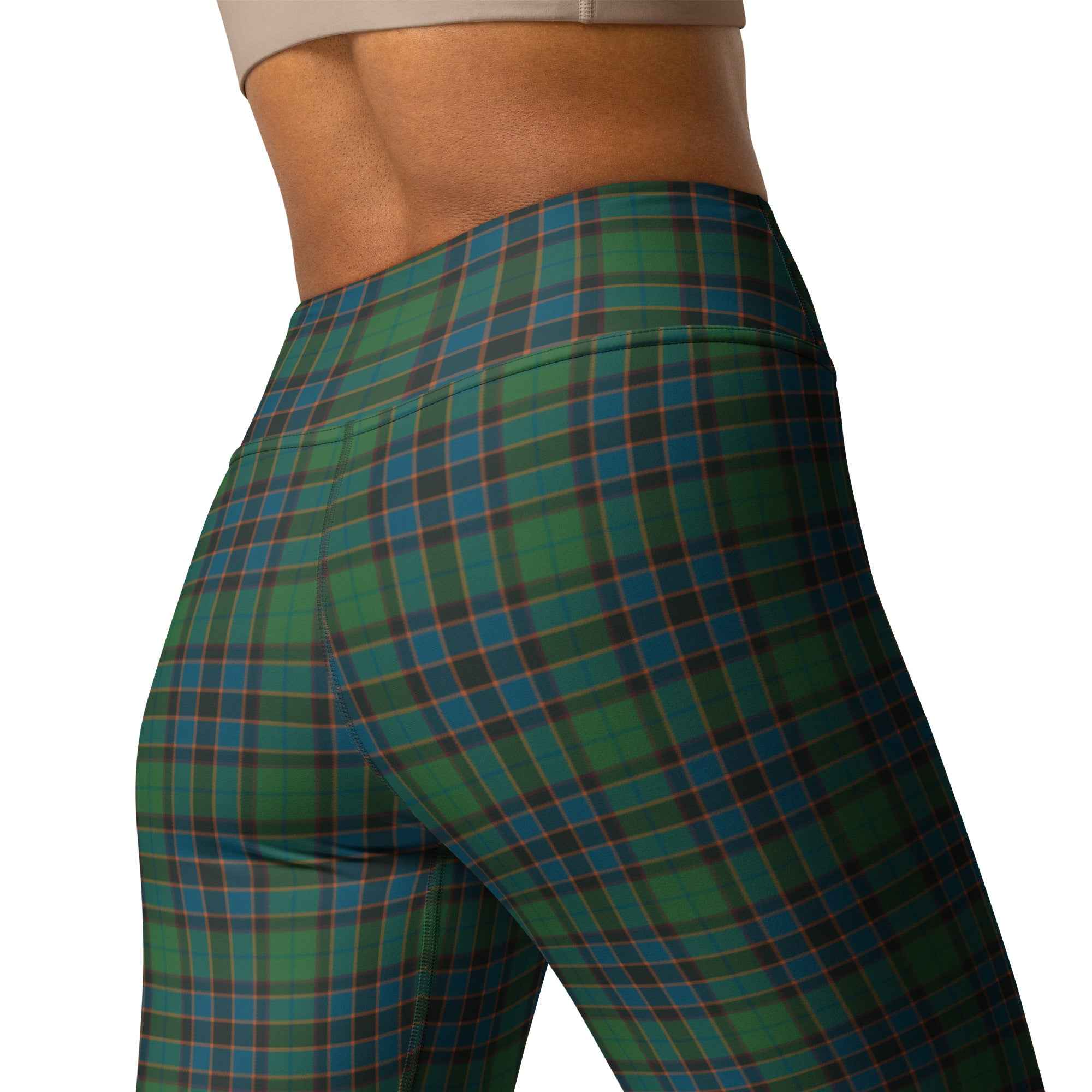 Yoga Leggings Green Blue Orange Plaid Tartan