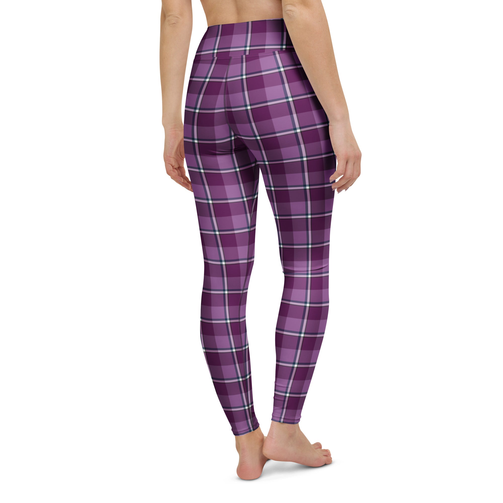 Yoga Leggings Purple and Trendy Pink Plaid - Scottish Squares