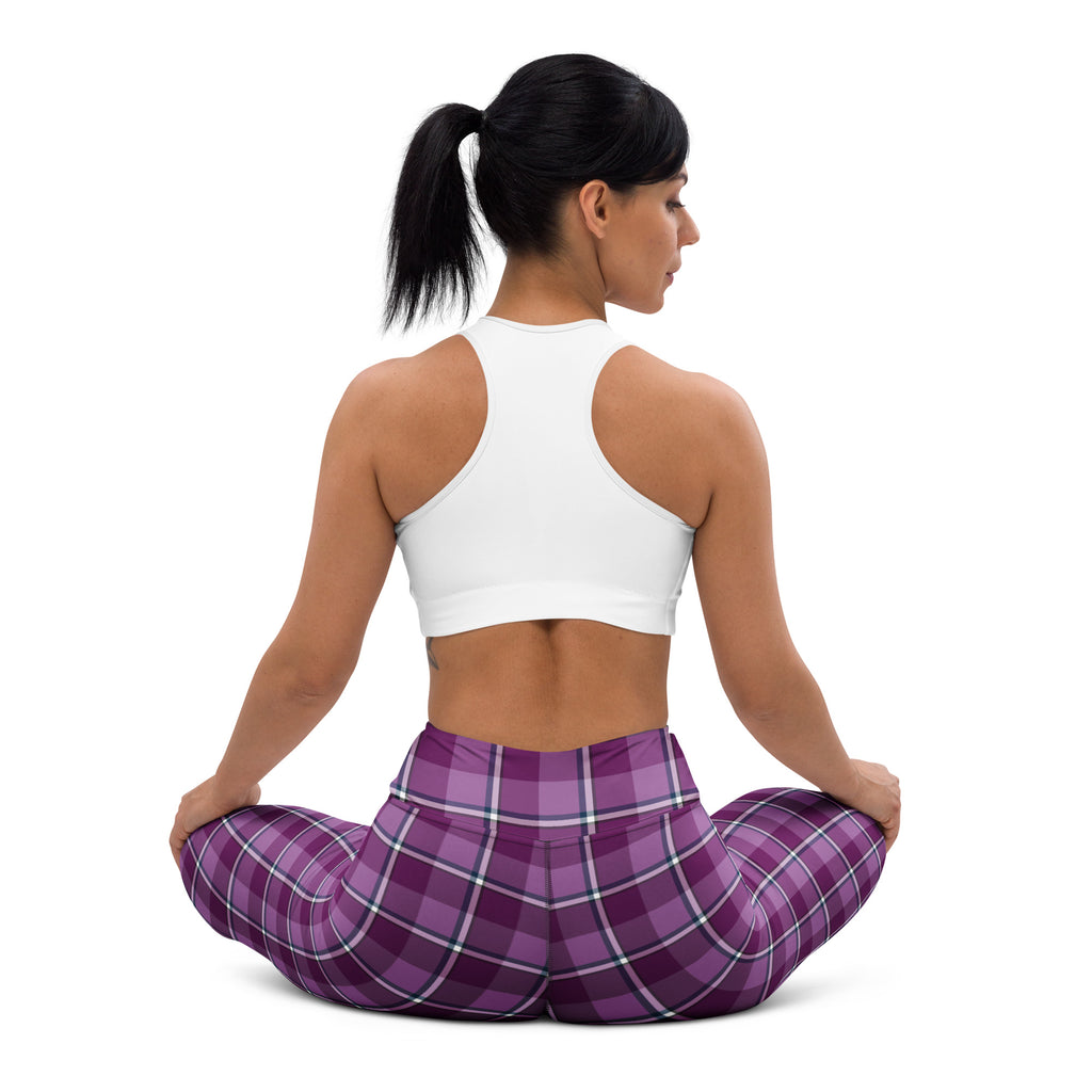 Yoga Leggings Purple and Trendy Pink Plaid - Scottish Squares