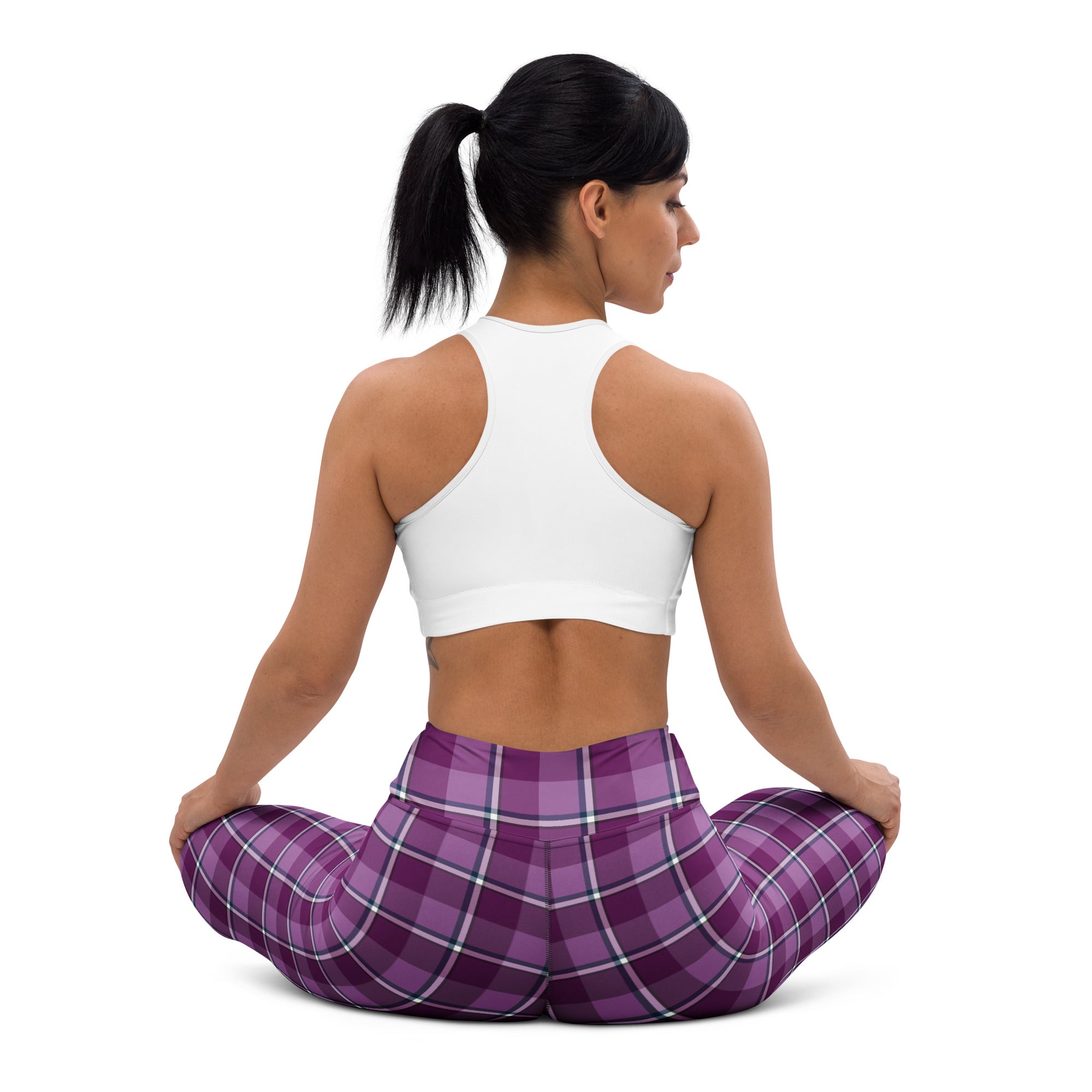 Yoga Leggings Purple and Trendy Pink Plaid - Scottish Squares