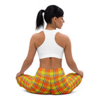 Yoga Leggings Blaze Orange and Bird Flower Plaid - Scottish Squares