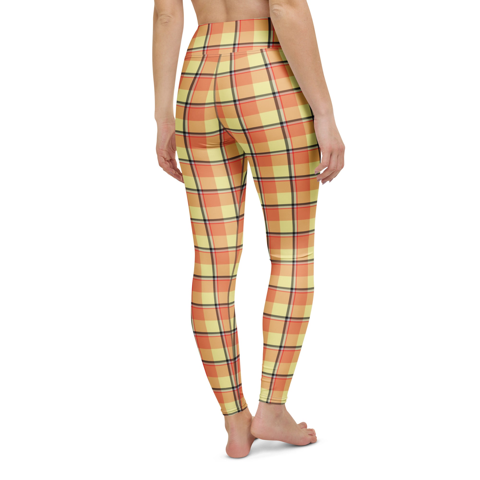 Yoga Leggings Claystone and Morning Mist Plaid - Scottish Squares