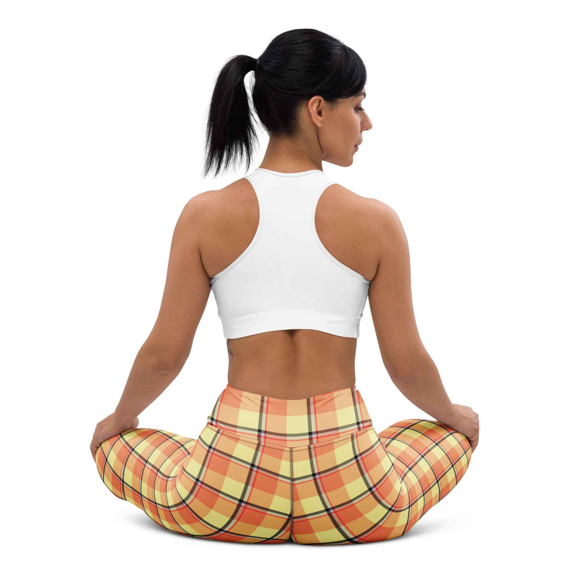Yoga Leggings Claystone and Morning Mist Plaid - Scottish Squares