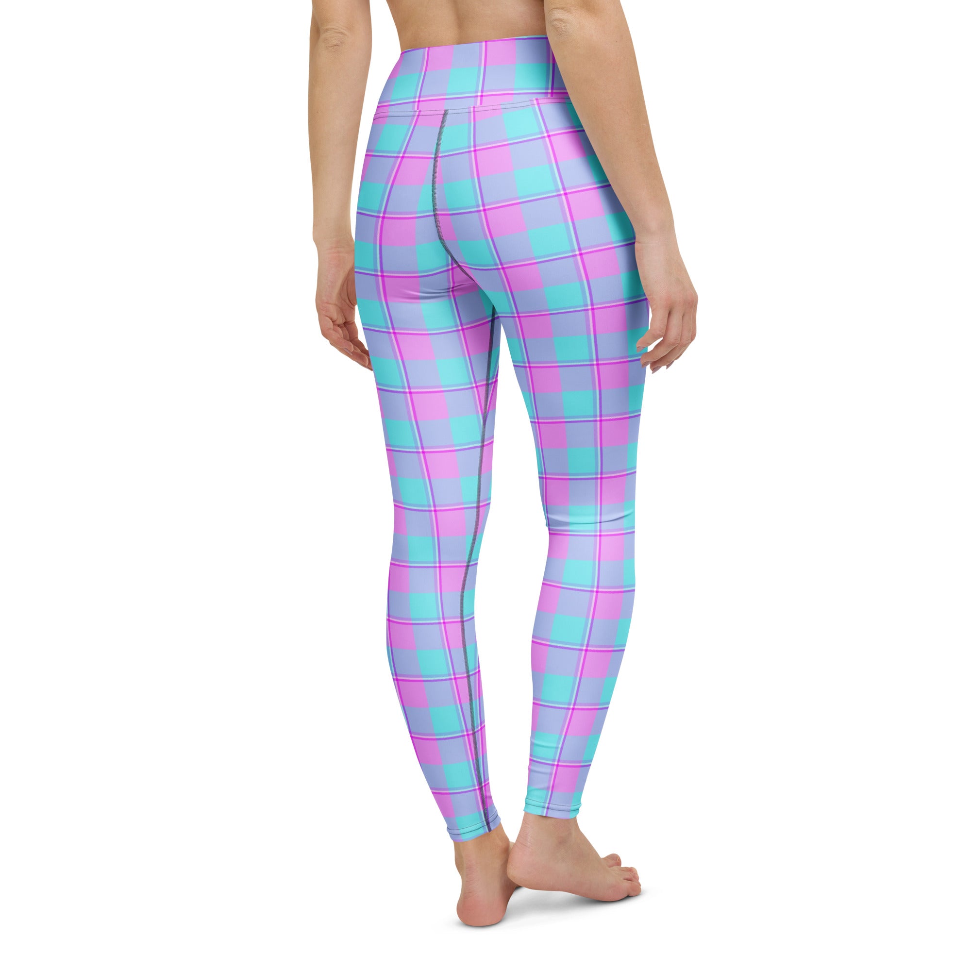 Yoga Leggings Mauve and Coastal Mist Plaid - Scottish Squares