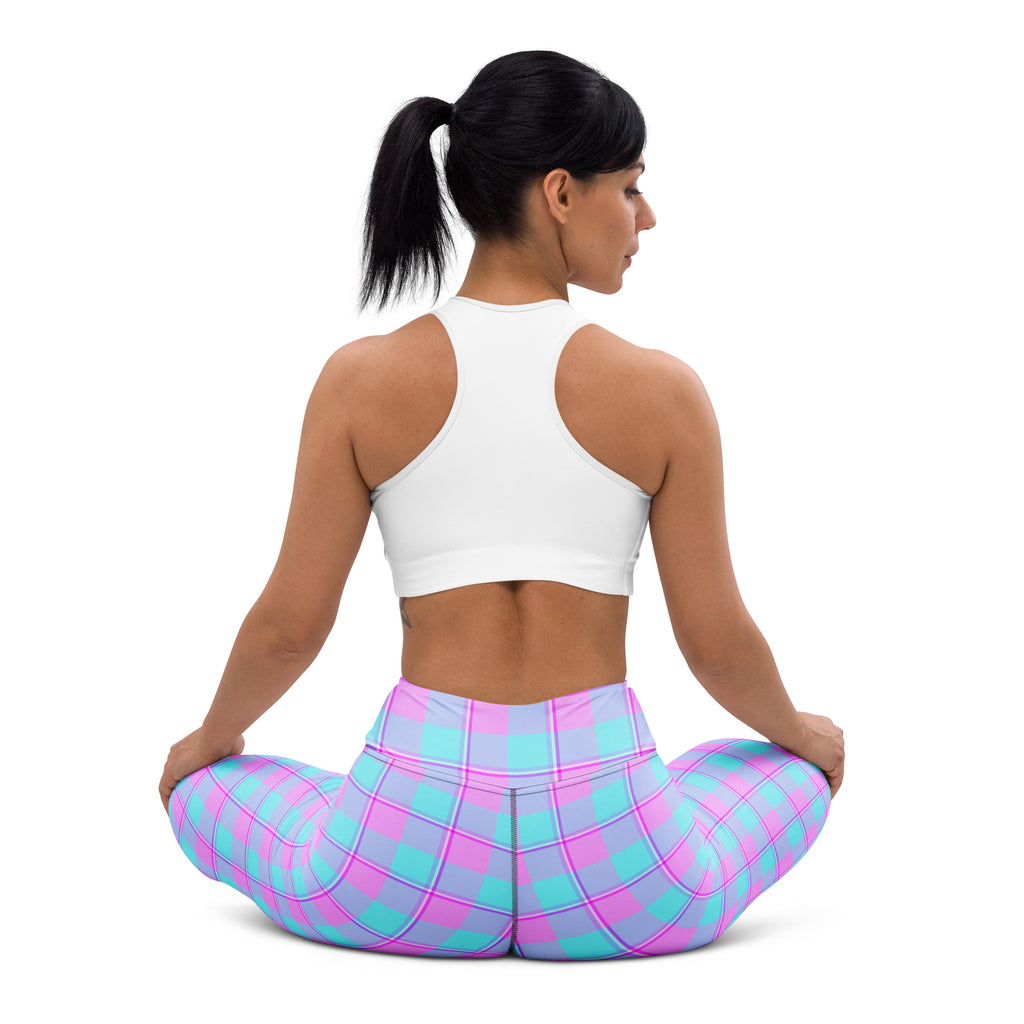 Yoga Leggings Mauve and Coastal Mist Plaid - Scottish Squares