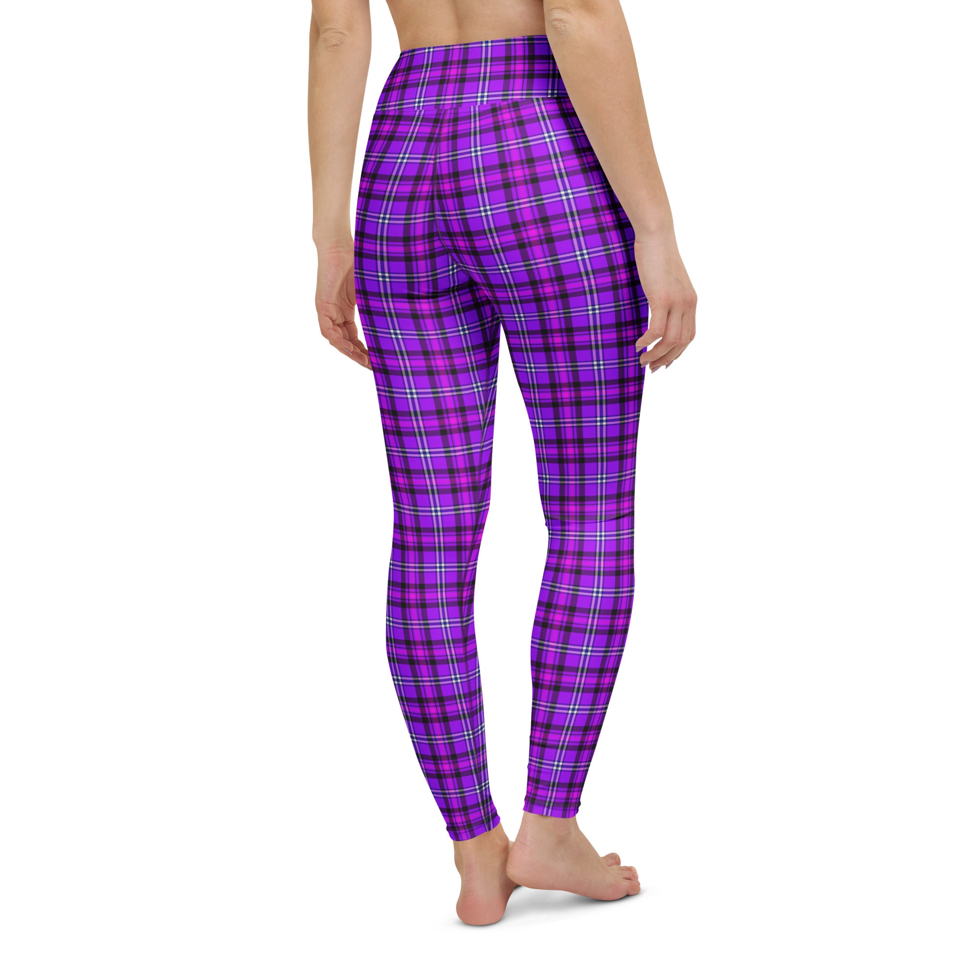 Yoga Leggings Electric Violet and Fuchsia Plaid - Scottish Squares