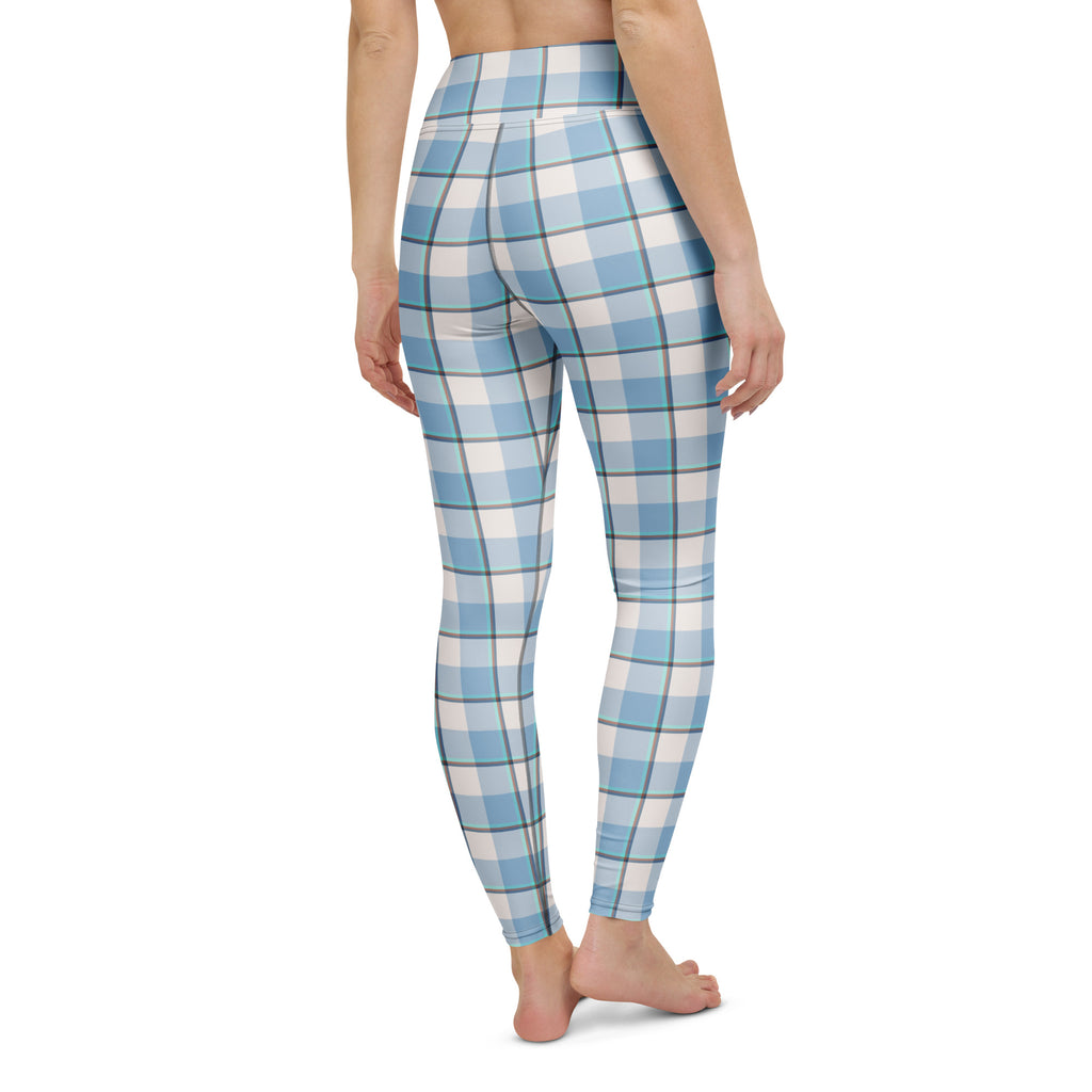 Yoga Leggings Pink Cloud and Blue Lagoon Plaid - Scottish Squares