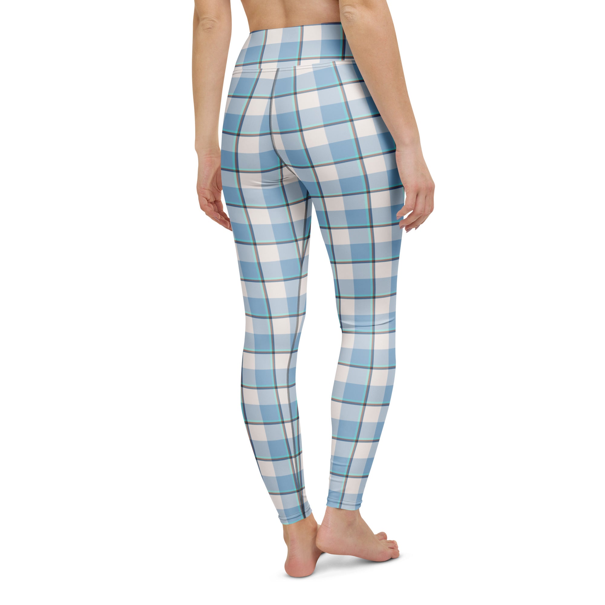 Yoga Leggings Pink Cloud and Blue Lagoon Plaid - Scottish Squares