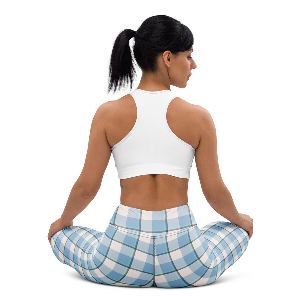 Yoga Leggings Pink Cloud and Blue Lagoon Plaid - Scottish Squares