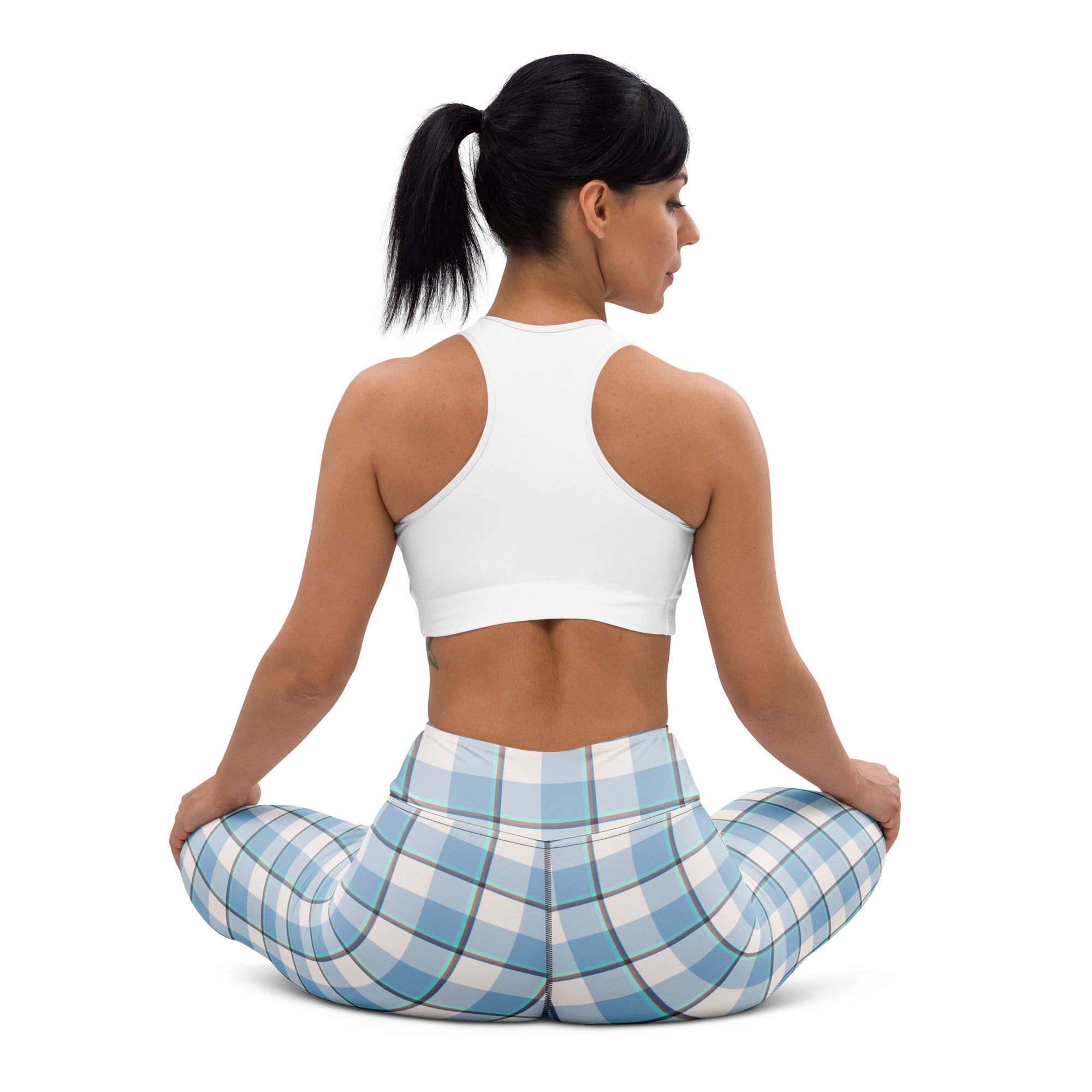 Yoga Leggings Pink Cloud and Blue Lagoon Plaid - Scottish Squares