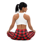 Yoga Leggings Red Ribbon and Heavy Metal Plaid - Scottish Squares