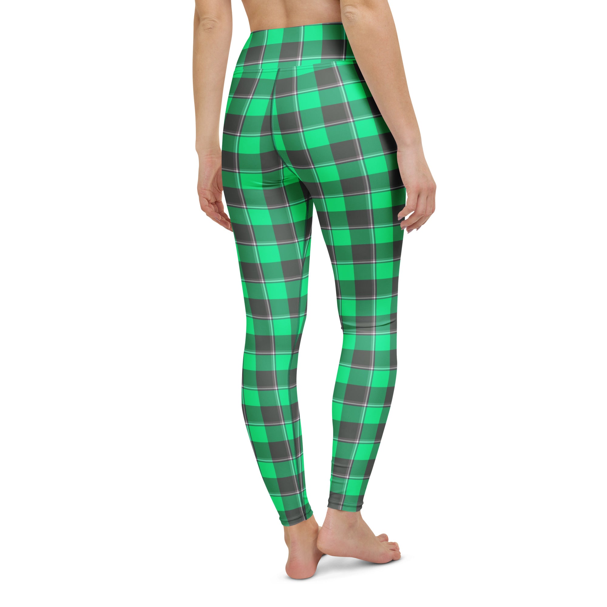Yoga Leggings Spring Green and Finlandia Plaid - Scottish Squares