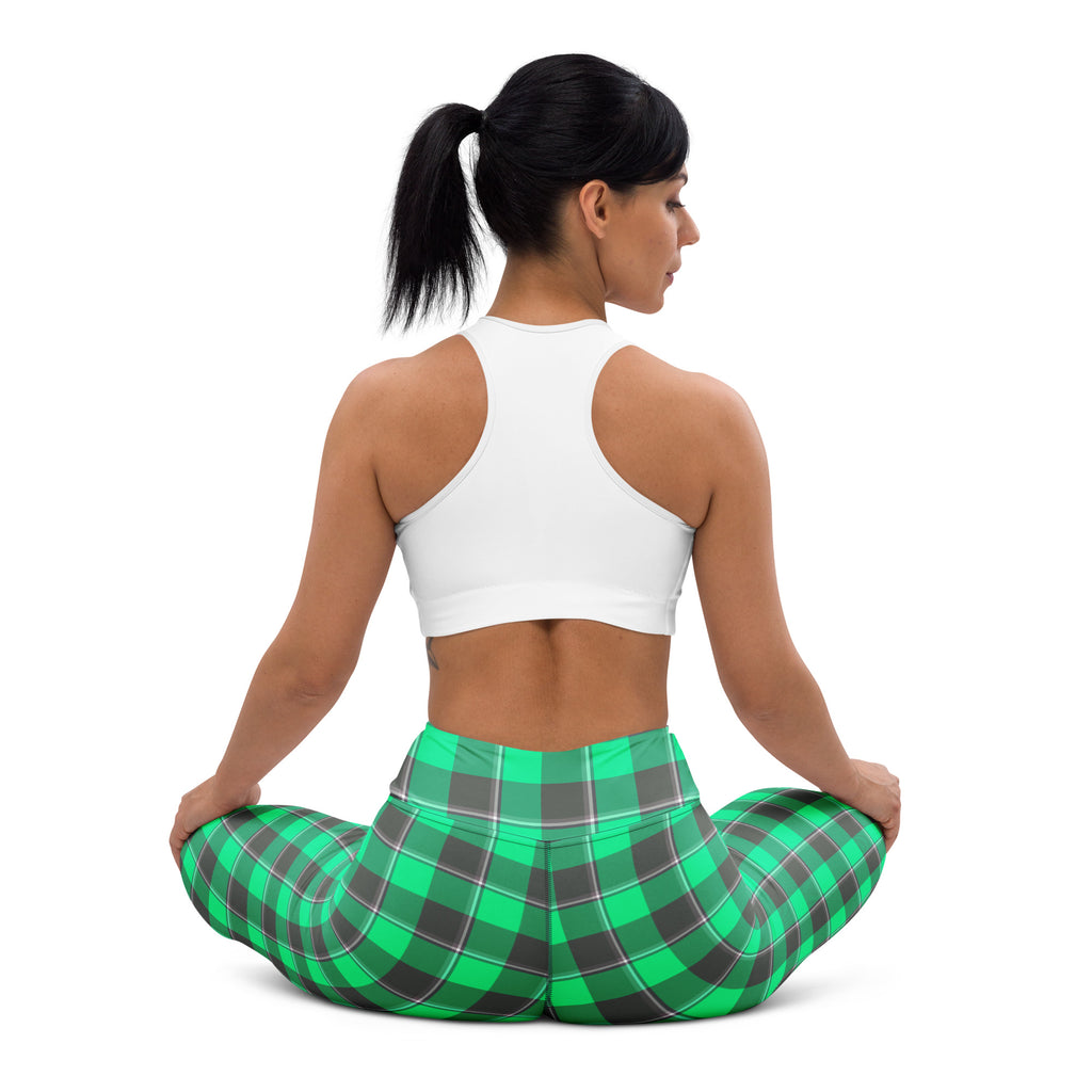 Yoga Leggings Spring Green and Finlandia Plaid - Scottish Squares