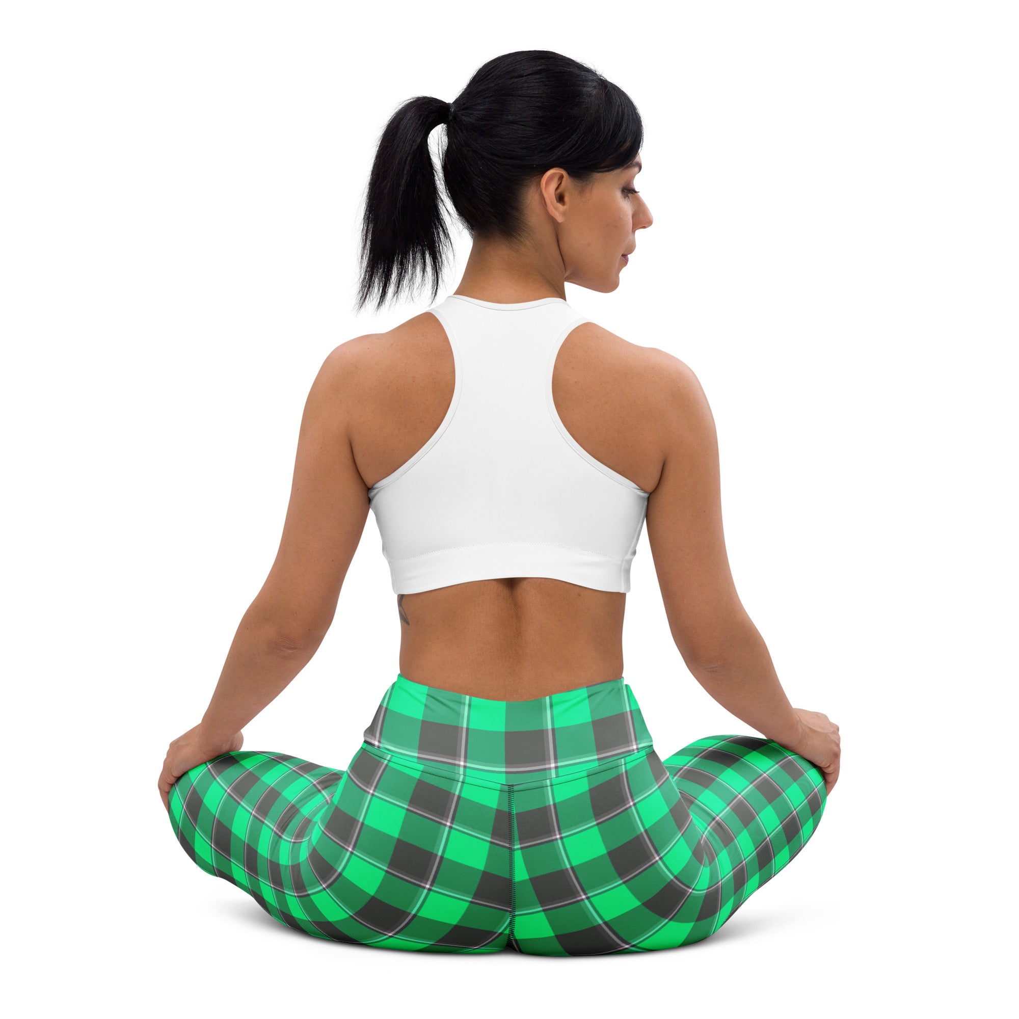 Yoga Leggings Spring Green and Finlandia Plaid - Scottish Squares
