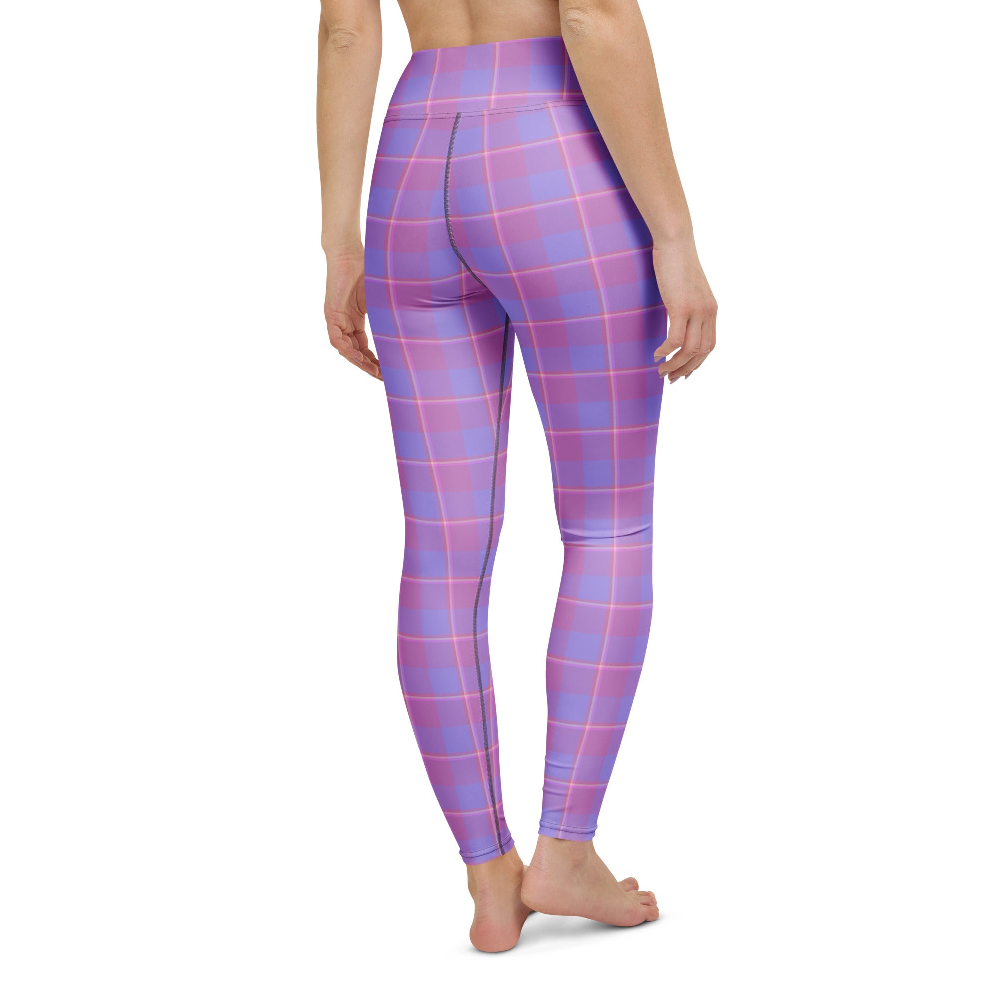 Yoga Leggings Viola and Dull Lavender Plaid - Scottish Squares
