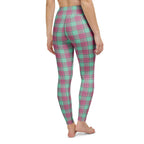 Yoga Leggings Vista Blue and Turkish Rose Plaid - Scottish Squares