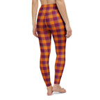 Yoga Leggings Tahiti Gold and Rose Bud Cherry Plaid - Scottish Squares
