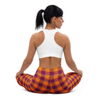 Yoga Leggings Tahiti Gold and Rose Bud Cherry Plaid - Scottish Squares