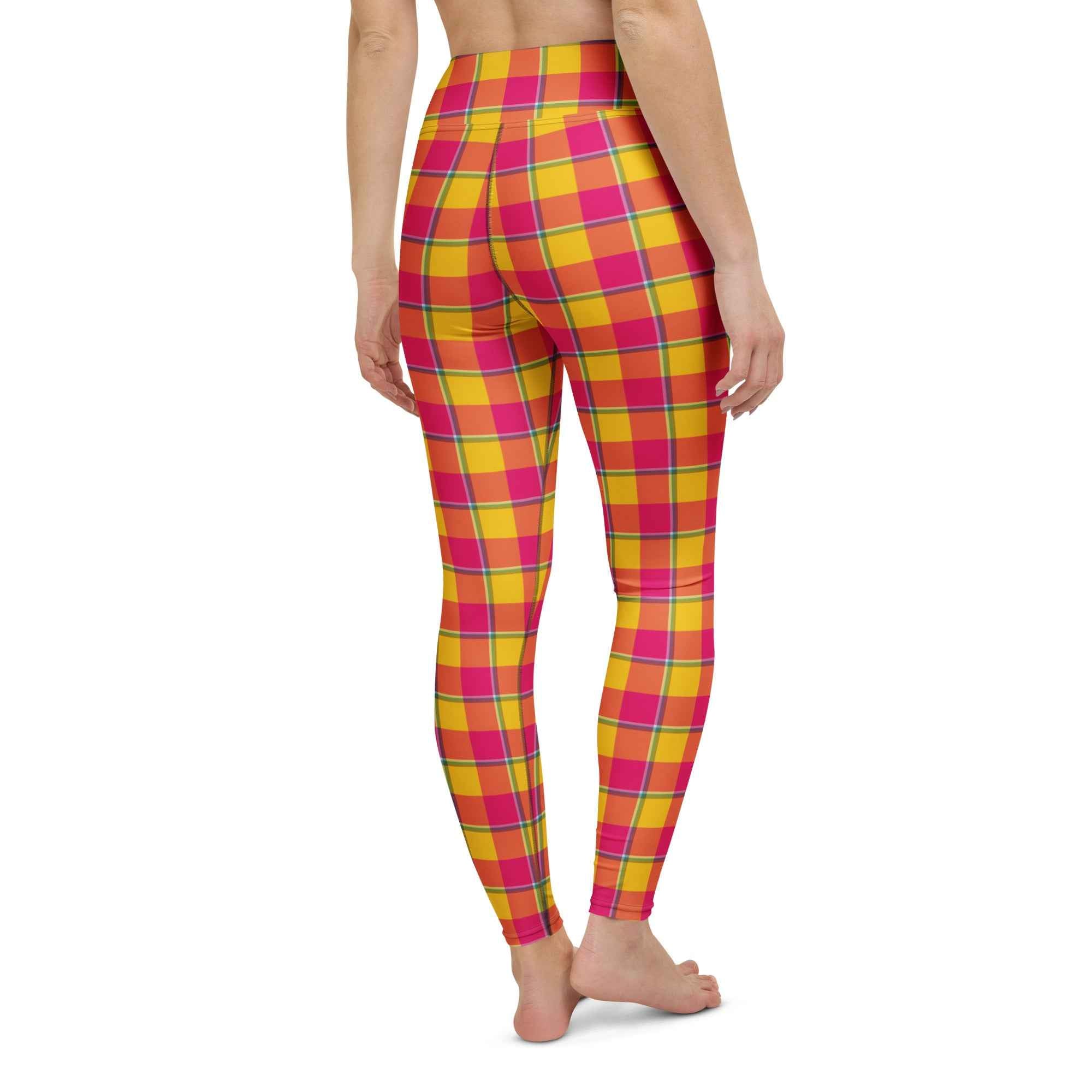 Yoga Leggings Corn and Razzmatazz Plaid - Scottish Squares