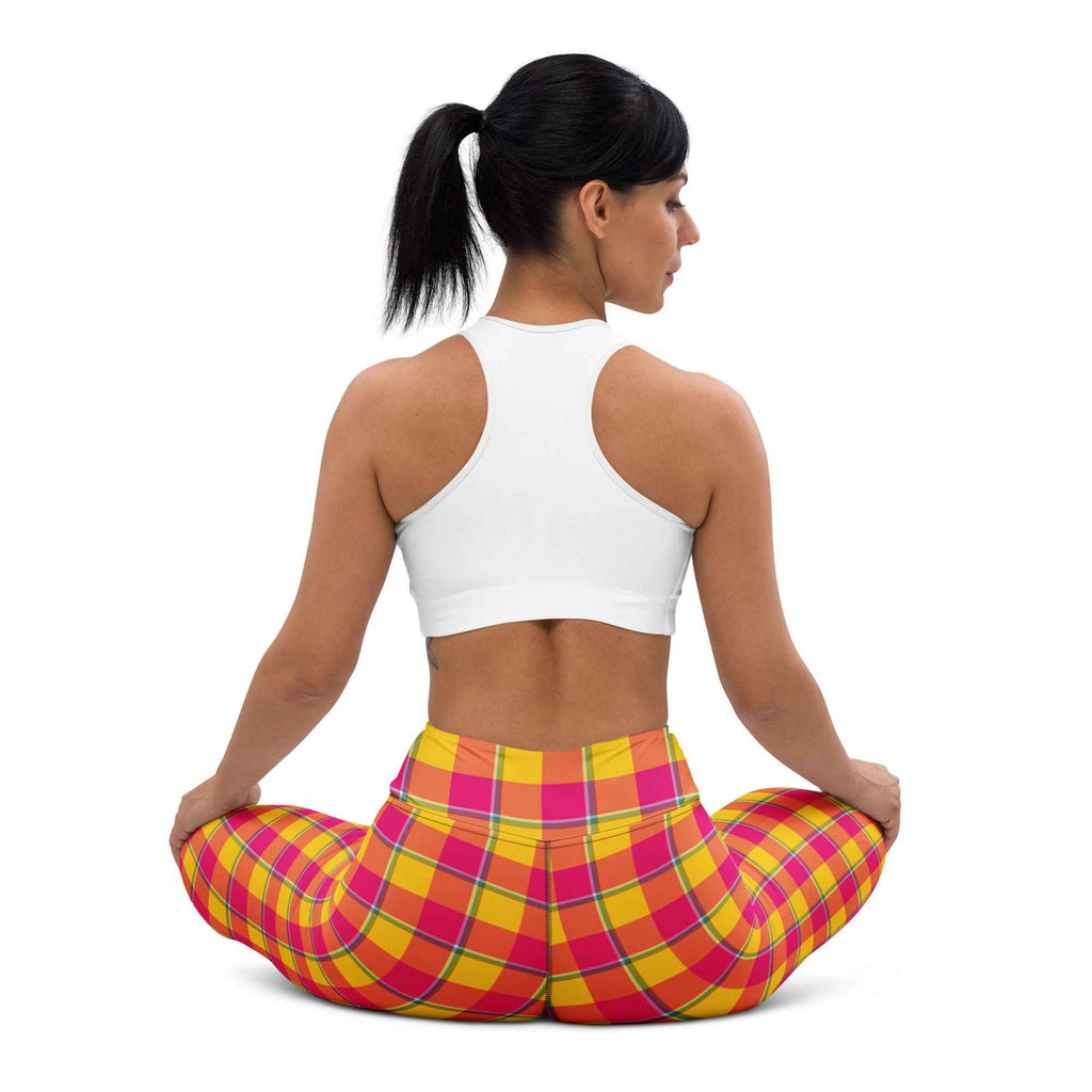 Yoga Leggings Corn and Razzmatazz Plaid - Scottish Squares