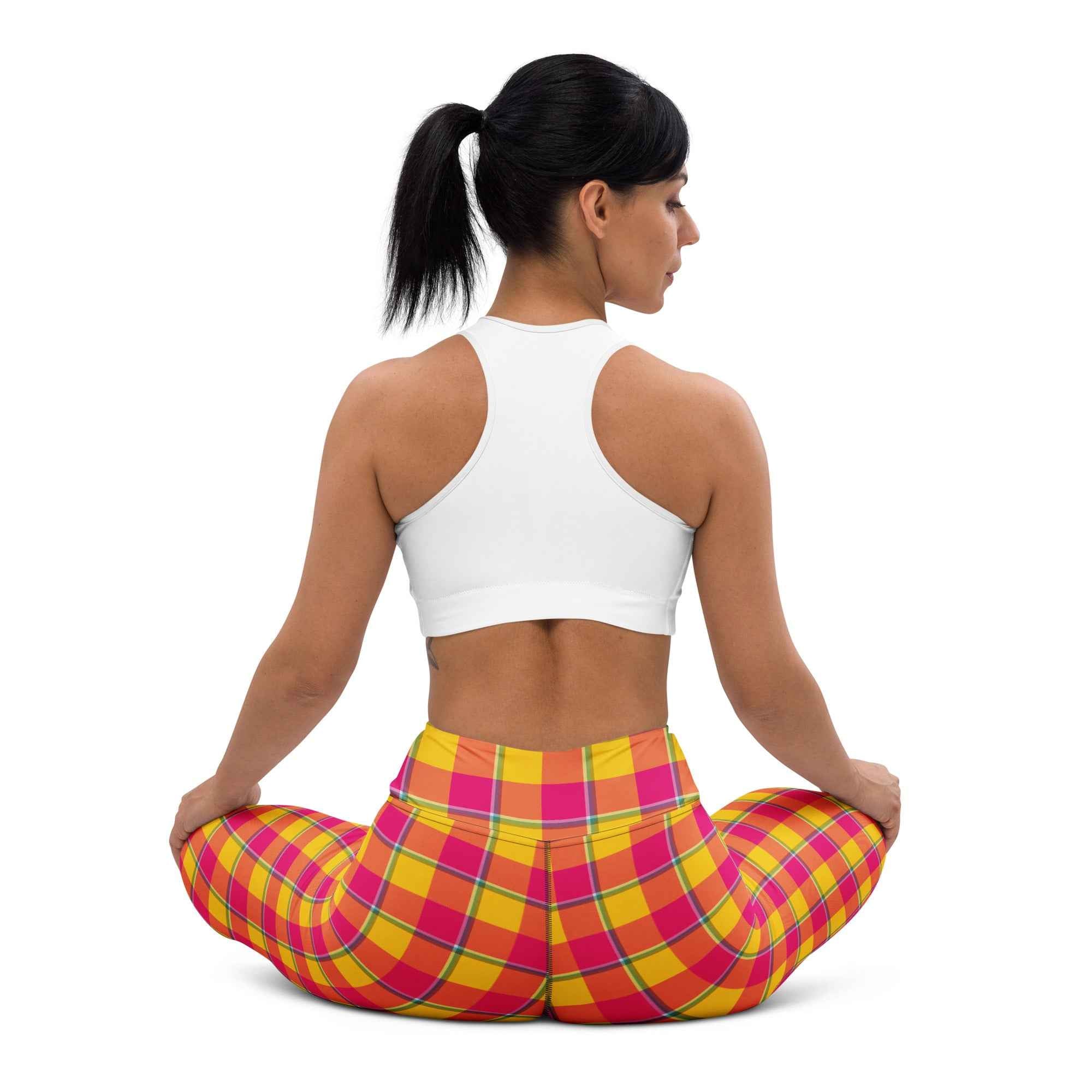 Yoga Leggings Corn and Razzmatazz Plaid - Scottish Squares