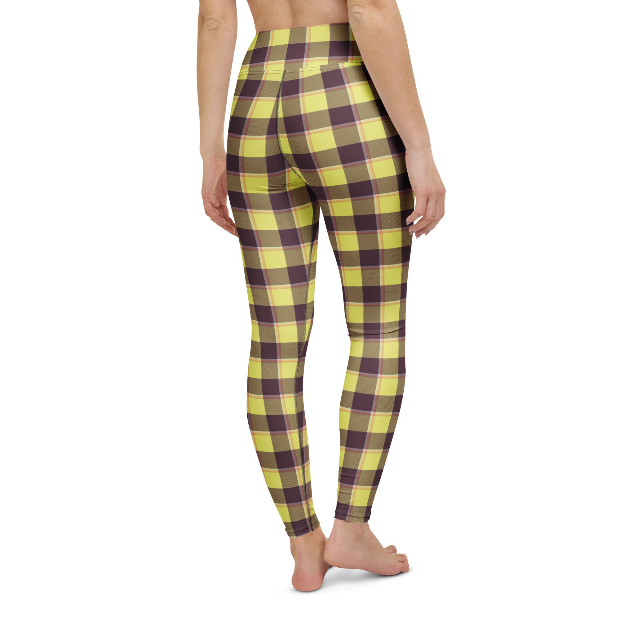 Yoga Leggings Flax and Livid Brown Plaid - Scottish Squares