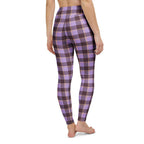Yoga Leggings Light Wisteria and Livid Brown Plaid - Scottish Squares