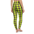 Yoga Leggings Electric Lime and Livid Brown Plaid - Scottish Squares